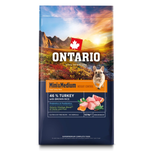 Ontario Dog Mini&Medium Adult Weight Control Turkey - 6,5kg