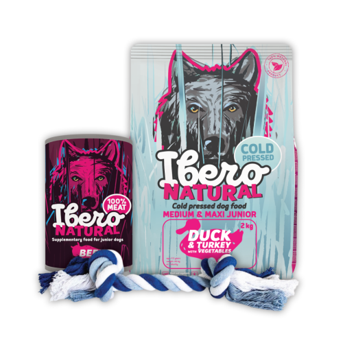 Ibero Cold Pressed Startovací balíček pro štěňata - M/L Junior CP Duck