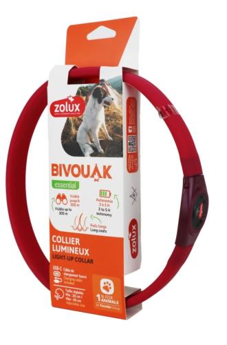 Zolux Obojek LED Bivouak USB Červený - 30 až 60cm